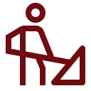 Construction worker icon with shovel on black.